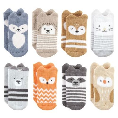 Hudson Baby Infant Boy Cotton Rich Newborn And Terry Socks, Boy Woodland 8-pack, 0-6 Months