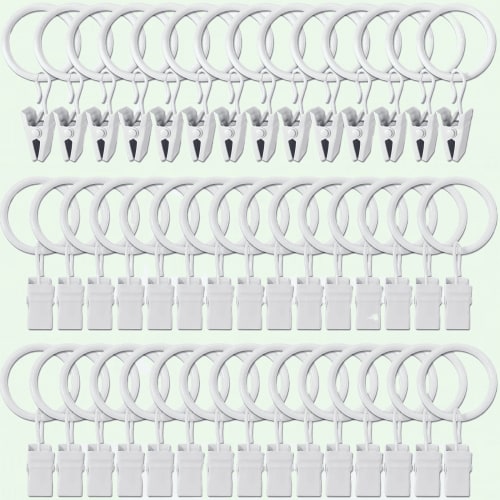 Curtain Rings with Clips, 44 Pack, 1 Inch Inner Diameter, White