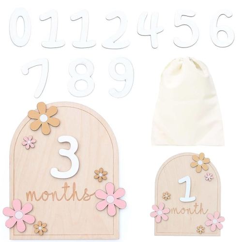 Baby Monthly Milestone Cards, Monthly Baby Milestone Signs, Monthly Milestone Signs for 1-12 Month Baby, Newborn Gift for Girl and Boy (Flower)