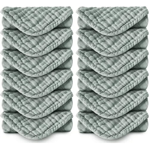 Muslin Burp Cloths 100% Cotton Large 20''x10'' Extra Soft and Absorbent Baby Wash Cloths Spit Up Rags - Baby Burping Cloth for Boys Girls Items(12 Pack Green)