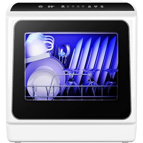 EUHOMY 6 Programs Countertop Dishwasher, Portable Dishwasher with 5L Built-in Water Tank & Inlet Hose, Mini Dishwasher for Apartments and RVs, High-Temp & Air-Dry Function, No Hookup Needed, Black
