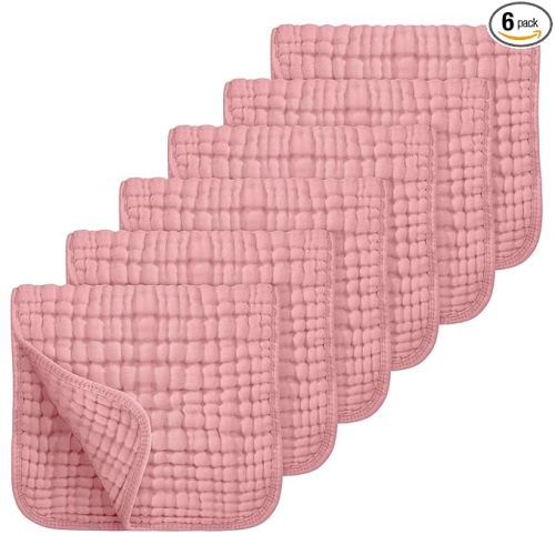 Looxii Muslin Burp Cloths Baby Girl 6 Pack - 20" x 10" - Ultra Soft & Absorbent, 6-Layer 100% Cotton for Spit Up & Drool- Gentle Burping Cloth, Baby Girl Newborn Essentials Shower Gifts, Bean Paste
