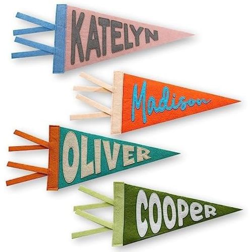 Personalized Name Pennant for Nursery Room Decor, Baby Boy Girl Name Nursery Flag, Baby Name Banner Flag Wall Hanging， Specify The Colour by Yourself