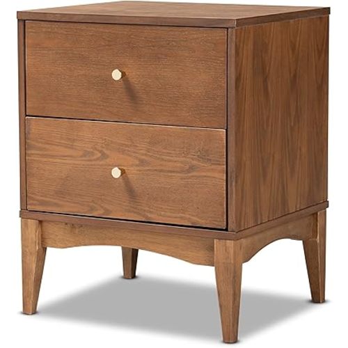 Baxton Studio Landis Mid-Century Modern Ash Walnut Finished Wood 2-Drawer Nightstand
