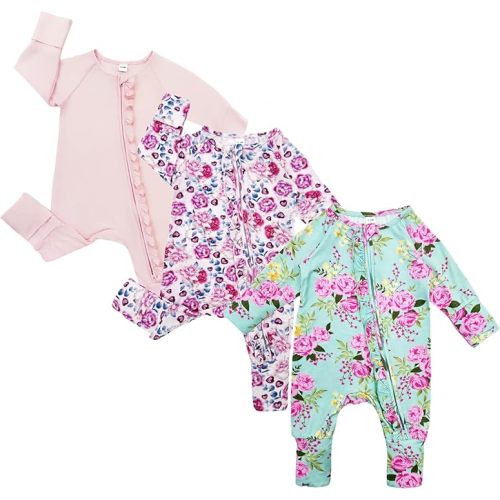Bow Dream Baby Girl Clothing Footies Bamboo Rayon Baby Girl Clothes Baby Romper Jumpsuit Newborn-24 Months Pink Flower Green 3-6 Months