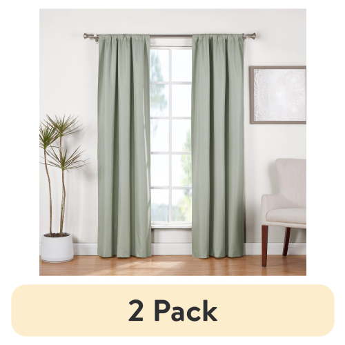 (2 pack) Ecologee Wakefield Textured 100% Blackout Rod Pocket Indoor Curtain Panel Pair, Sage, 37" W x 84" L