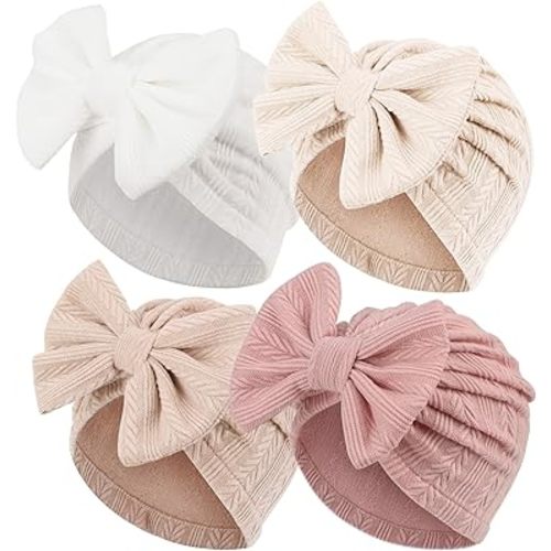 5 Pcs Newborn Baby Turban Hats Big Bow Baby Girl Hats Infant Beanie Warm Toddler Cap for Baby Girls Kids 3-12 Month