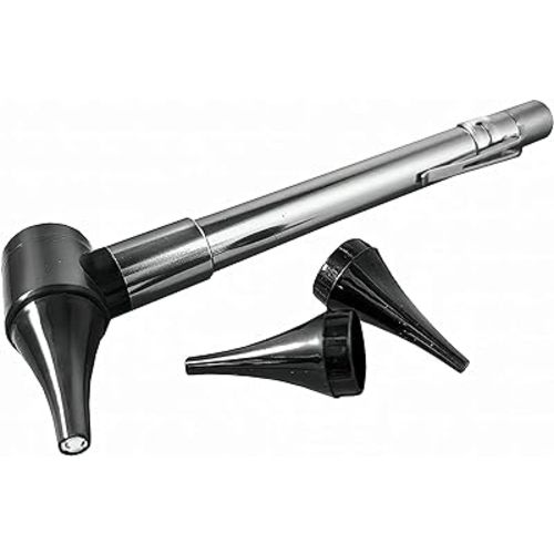 Third Generation Dr Mom Slimline Stainless LED Pocket Otoscope with Soft White Natural Hue Light Spectrum in Clamshell Packaging