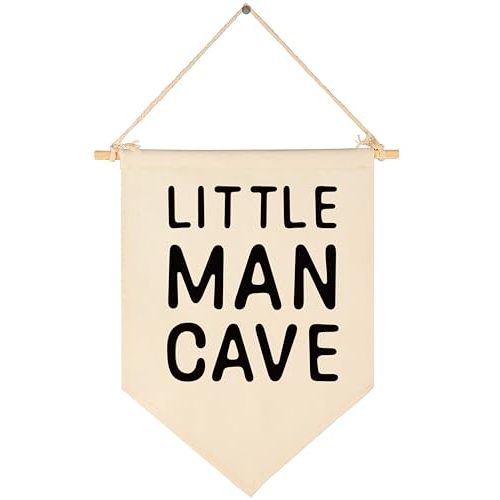 Little Man Cave-Wall Decor Gifts for Baby Boys Kids-Canvas Hanging Flag Pennant Banner Wall Decor Gifts for Nursery Homeschool Baby Room Playroom Reading Room Bedroom Front Door-Baby Gifts Shower
