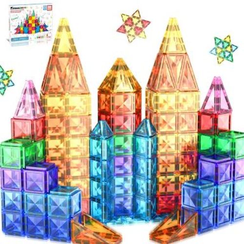 PICASSO-TILES Mini 60PCS Magnetic Tiles for Kids – STEM Construction Building Blocks Travel Toy Set, Educational Creative Learning Play