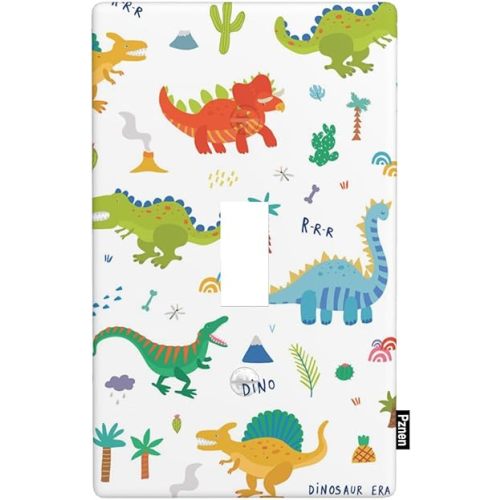 Decorative Cute Cartoon Dinosaur 1-Gang Single Toggle Wall Plate, Colorful Dinosaur Kids Pattern Light Switch Cover Plates 4.5"x 2.76" for Teen Boys Bedroom Bathroom Decor