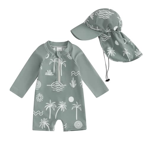 Lucikamy Toddler Baby Boy Girls One Piece Swimsuit Long Sleeve Zipper Bathing Suit with Hat Infant Rash Guard Swimwear, Army Green, 0-3 Months : Amazon.com.au: Clothing, Shoes & Accessories