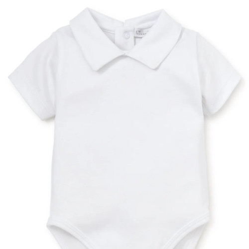 White Kissy Basics Short Sleeve Collar Bodysuit