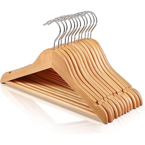 HOUSE DAY Wooden Baby Hangers for Closet 20 Pack, Kids Wooden Hangers for Baby Clothes, Heavy Duty Wood Toddler Coat Hanger with Non Slip Pant Bar, 360° Swivel Hook, Shoulder Notches, Natural