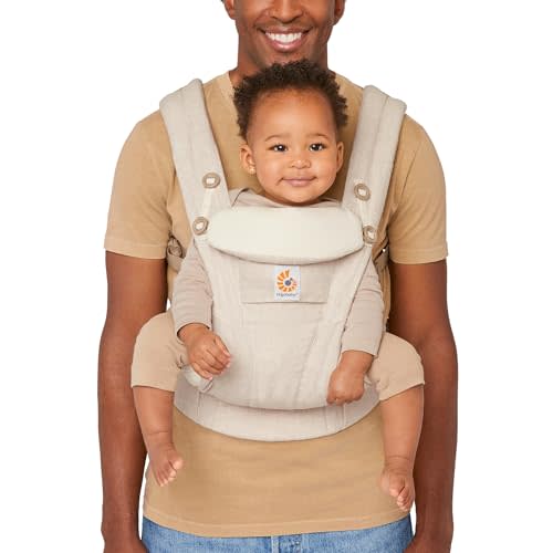 Ergobaby Omni Dream All Carry Positions SoftTouch Cotton Baby Carrier with Enhanced Lumbar Support (7-45 Lb), Natural Linen