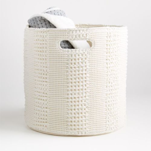 Nella Cream Cotton Waffle Weave Large Floor Bin with Handles