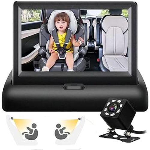 Baby Car Mirror,HD Night Vision Function Display, Safety Car Seat Mirror Camera Monitored Mirror with Wide Crystal Clear View, Aimed at Baby, Easily Observe the Baby’s Move (4.3inches)