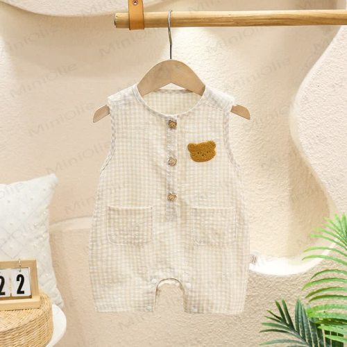 Baby Bear Sleeveless Plaid Romper