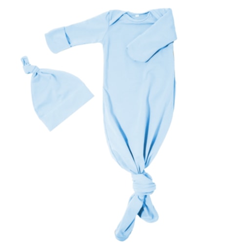 Baby Knotted Gown- Super Soft Newborn Infant Long Sleeve Sleepwear with Hat For Baby Boy And Girl -light blue