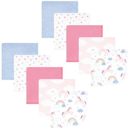 Hudson Baby Infant Girl Flannel Cotton Washcloths, Unicorns Rainbows 10 Pack, One Size - Unicorns Rainbows 10 Pack - One Size