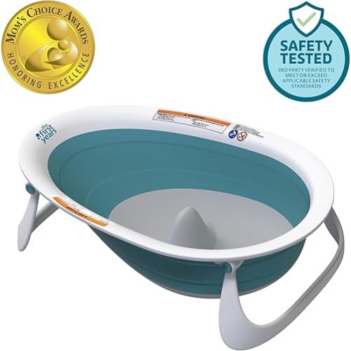 The First Years Sure Comfort Collapsible Baby Bathtub - 2-Position Collapsible Baby Bath Tub - Recline or Sit Up for Infants and Toddlers - Baby Essentials - Ages 0 to 18 Months