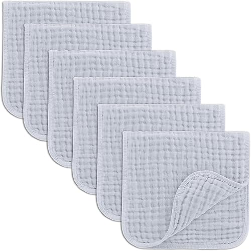 Comfy Cubs Muslin Burp Cloths Set (20”X10”, Pack of 6) - Large, 6-Layer, Ultra Absorbent 100% Cotton for Baby Spit-Up, Drool, and Messes - Soft, Gentle - Great, (Slate)