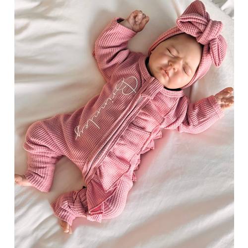 Baby girl coming home outfit, dusty pink footies, zipper footies,baby shower gift, preemie outfit, personalized outfit, baby gift