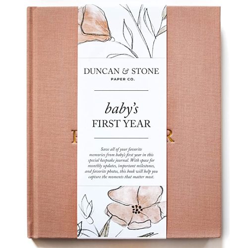 Baby First Year Book (Dusty Rose, 112 Pages) - Memory & Milestone Baby Photo Album from Pregnancy to Baby's 1st Year - Baby Memory Gifts for New Moms