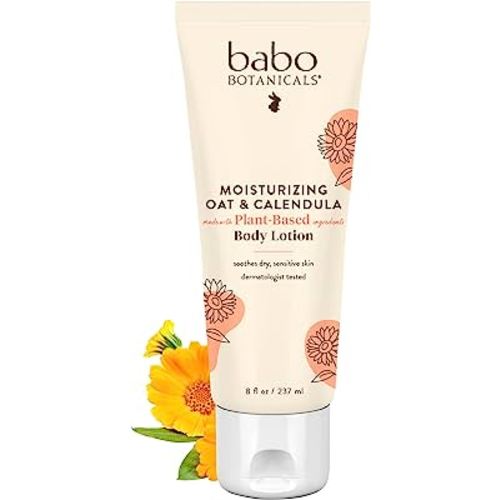 Babo Botanicals Moisturizing Oat & Calendula Body Lotion - for Dry or Sensitive Skin - for All Ages - Vegan - Lightly Scented - 1 or 2 Pack