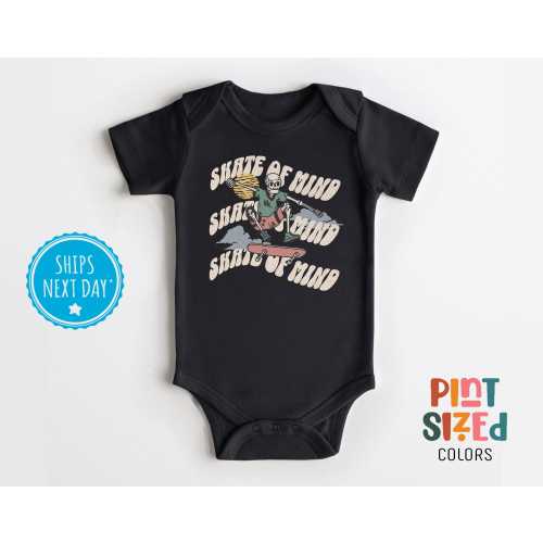 Skate of Mind Baby Onesie® - Vintage Boys Bodysuit - Retro Skateboard Baby Onesie® - Black
