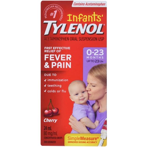 Tylenol Infant Fever, Teething and Pain Reliever for Baby, Cherry Suspension Medicine, 24mL