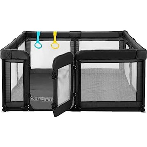 Baby Playpen,Extra Large Playpen for Babies and Toddlers, Sturdy Play Pen Play Yard with Safety Gate,79”x71”Baby Play Pen(Black)
