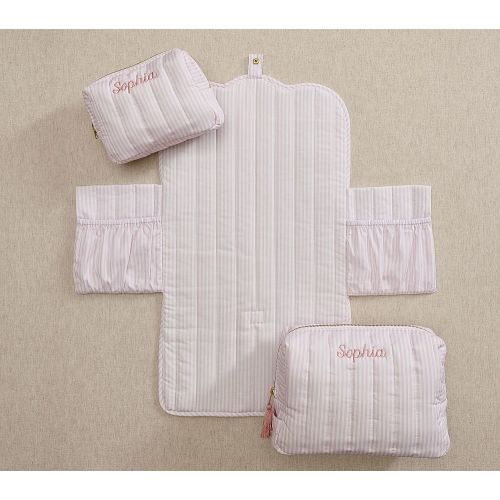 Oxford Stripe Quilted Changing Tote Travel Set
