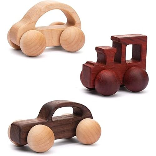 3PCS Wooden Baby Toys,Baby Grasping Toys Push Car Toys Montessori Toys Wooden Toy Vehicles,#1