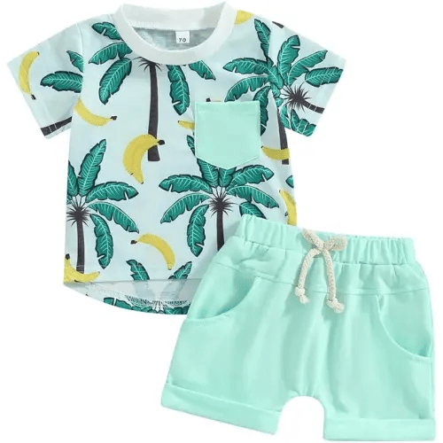 FYBITBO 2Pcs Baby Boys Summer Clothing Sets Cute Letters Print Sleeveless Tank Tops T-Shirt+Palm Shorts Outfits