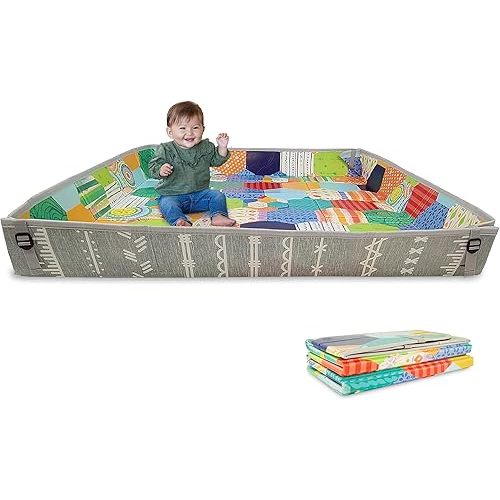 Infantino Foldable Soft Foam Play Mat, 57" Baby Mat for Floor Time, Lightweight, Easy to Store, Wipeable, Multicolor