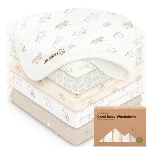 6-Pack Cotton Baby Washcloths for Newborn - Organic Cotton Muslin Soft Wash Cloths for Babies, Infant, Kids,Toddler Towels for Boy,Girl,Super Absorbent Face Cloths,Scratch-Free Baby Rags (Bumbly)