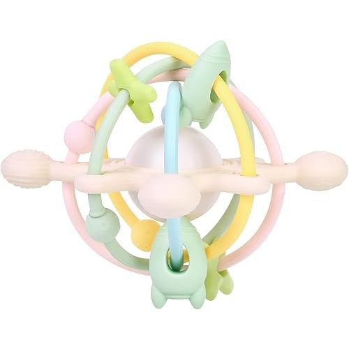 Baby Teething Toy for Babies 3-12 Months, Silicone Baby Teether Toys with Rattle, Rattle Sensory Teether Toy, Baby Chew Toys for Teething Relief, BPA Free, Milk White