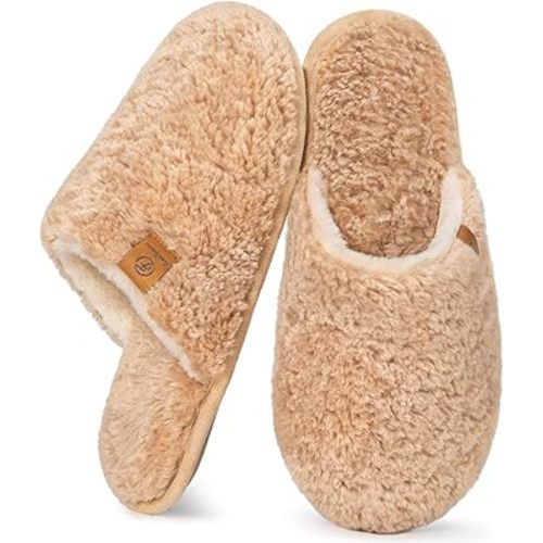 EverFoams Women's Fuzzy Slip-on Slippers Warm Cozy Soft Lightweight Memory Foam Indoor House Shoes