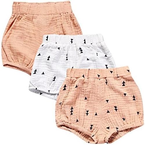 MYGBCPJS Baby Girls Boys 3 Pack Cotton Linen Blend Cute Bloomer Shorts Loose Harem Shorts