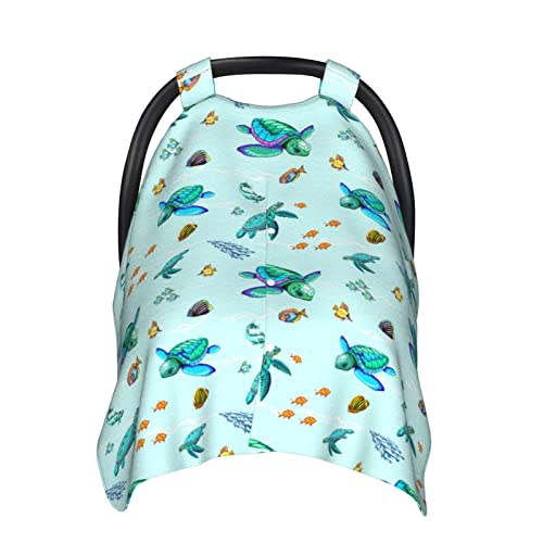 Sea Turtle Baby Car Seat Cover in Winter Summer, Nursing Cover for Mom, Turtle Stuff Gifts for Baby Boys Girls
