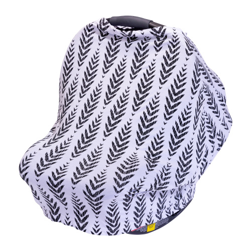 J.L. Childress 4-in-1 Cover, Stretchy Car Seat Canopy, Unisex Breastfeeding Cover, Black & White Feathers
