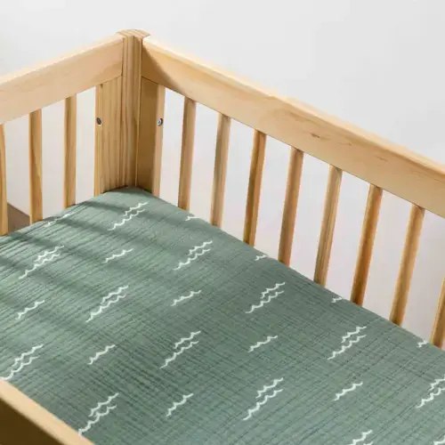 Babyletto All-Stages Midi Crib Sheet in GOTS Certified Organic Muslin Cotton (Ocean Stripe)