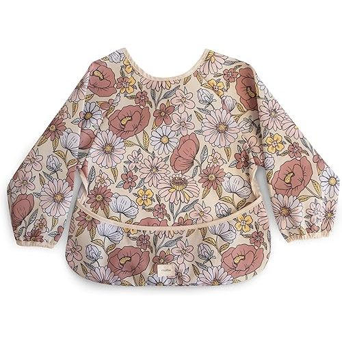 mushie Long Sleeve Baby Bib | Mess Free & Waterproof Fabric for Toddlers | Adjustable Fit for Ages 6-24 Months