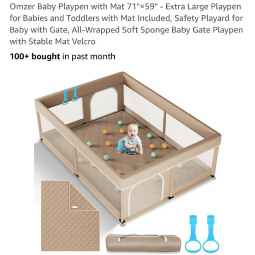 Omzer Baby Playpen with Mat 71"×59" - Extra Large Playpen for Babies and Toddlers with Mat Included, Safety Playard for Baby with Gate, All-Wrapped Soft Sponge Baby Gate Playpen with Stable Mat Velcro
