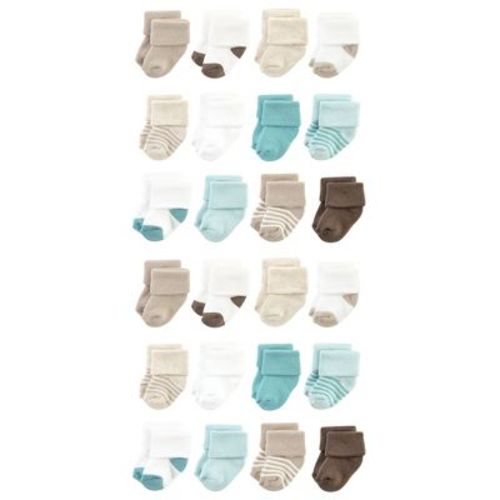 Hudson Baby Cotton Rich Baby Terry Socks 24-Pack, Teal Brown Stripe, 6-12 Months