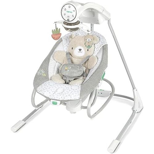 Ingenuity InLighten Soothing Swing & Rocker - Vibrating Swivel Infant Seat, Soothing Sounds, Lights - Nate