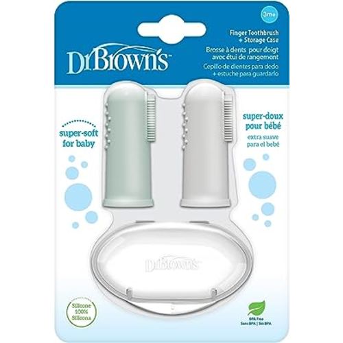 Dr. Brown's Silicone Finger Toothbrush for Baby with Travel-Storage Case, 3m+, Gray and Light Green, 2 Count, (Pack of 1)