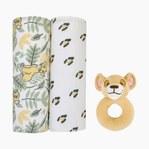 NoJo Baby 100% Cotton Muslin Swaddles with Plush Rattle (2 Pack) - Tan