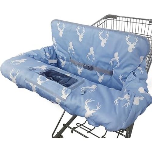 Shopping Cart Cover for Baby boy Girl, Non-Slip Design Cart Covers for Babies, Infant Cotton High Chair Cover, Machine Washable, Toddler Grocery Cover (Navy Deer)